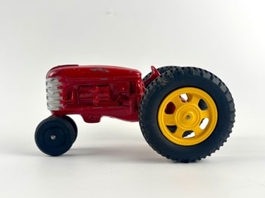 Red Painted Metal Toy Tractor with Yellow Wheels