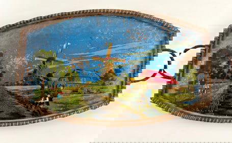 Netherlands Reverse Painted Glass Serving Tray
