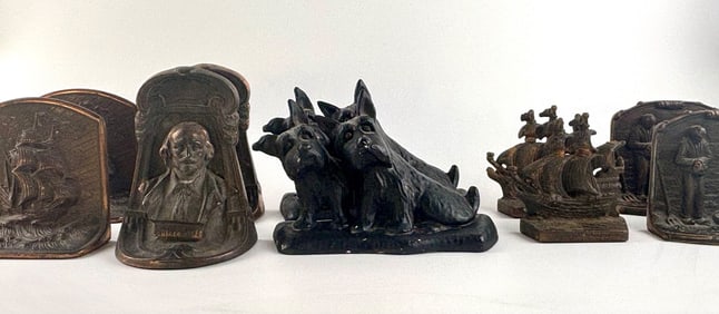 Antique Cast Iron Bookends and Doorstops of Various Designs