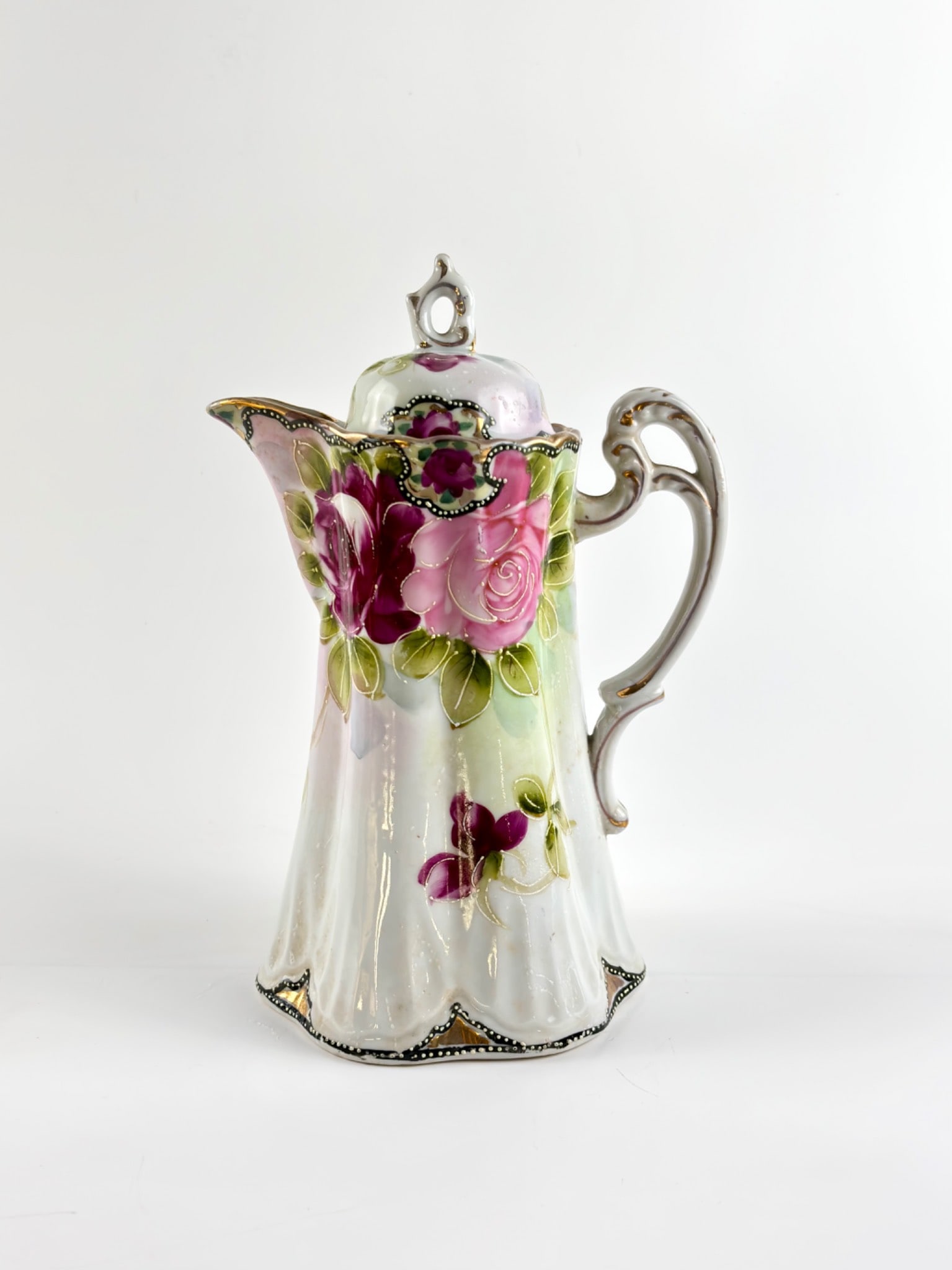 Hand-Painted Nippon Porcelain Chocolate Pot with Floral Design (1 of 10)