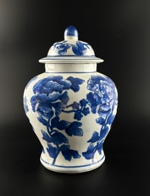 Republic Period Blue and White Ginger Jar with Peony Motif