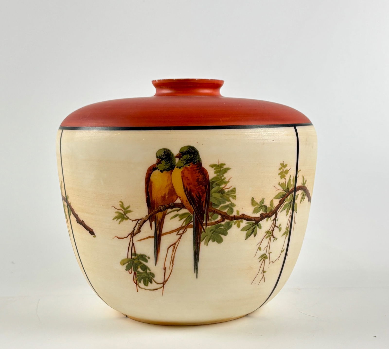 Hand Painted Glass Shade with Bird and Floral Motifs 1930s (1 of 9)