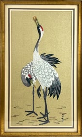 Mid Century Japanese? Cranes Embroidery Painting