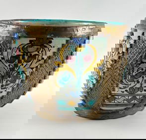 Moroccan Ceramic Planter With Brass Mounts