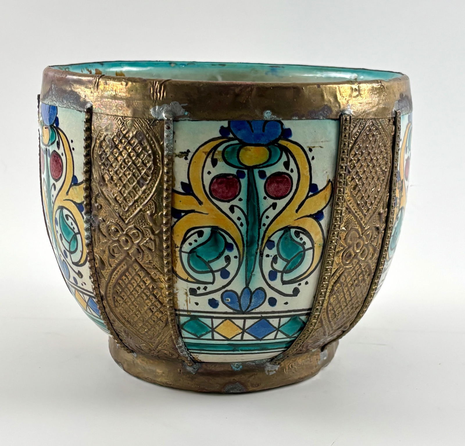 Moroccan Ceramic Planter With Brass Mounts (1 of 9)