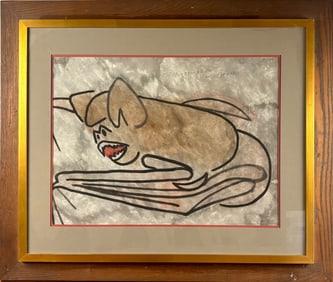 Charles Culver Double Sided Framed Mixed Media Moose and Bat