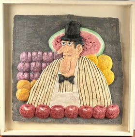 Hansen Woodcut Fruit Vendor in Shadowbox Display, Numbered 5/10