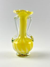 Murano Glass Vase with Yellow and White Swirl Design