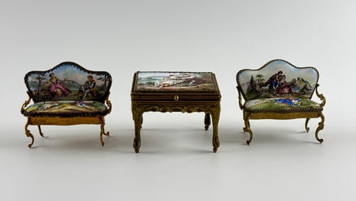 Three Austrian Enamel Miniature Furniture Pieces