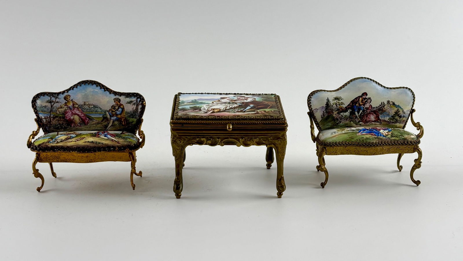 Three Austrian Enamel Miniature Furniture Pieces (1 of 12)