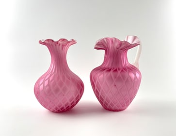 Murano Pink Satin Glass Vase and Pitcher Set by KB, Italy
