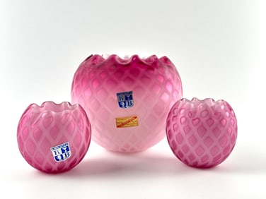 Three Murano Glass Vessels by KB Italy with Diamond Pattern