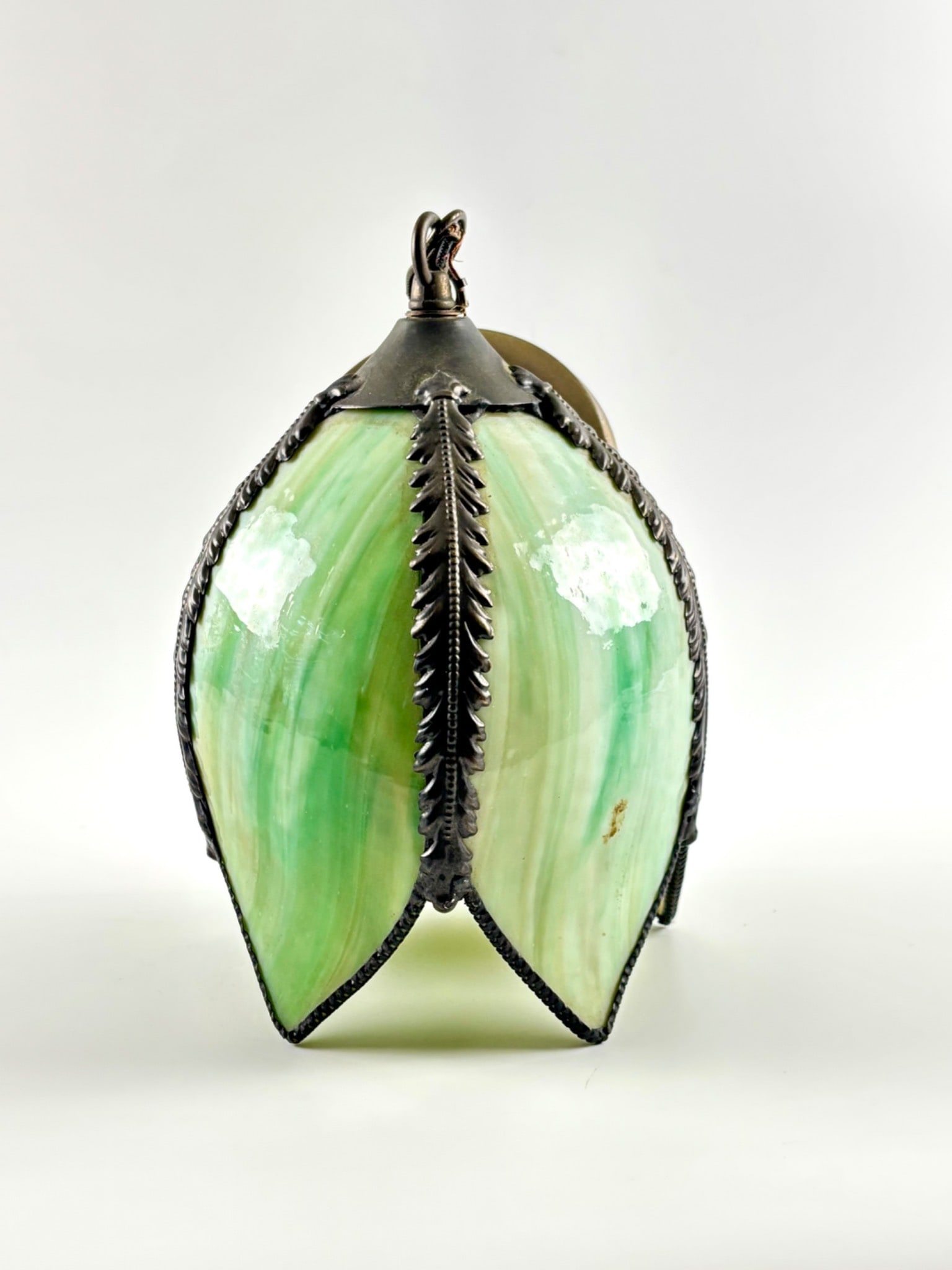 Green Slag Glass Hanging Lamp Fixture Gramercy Park Lighting Co (1 of 12)