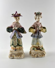 Hand-Painted Ceramic Figurines with Gilded Bases