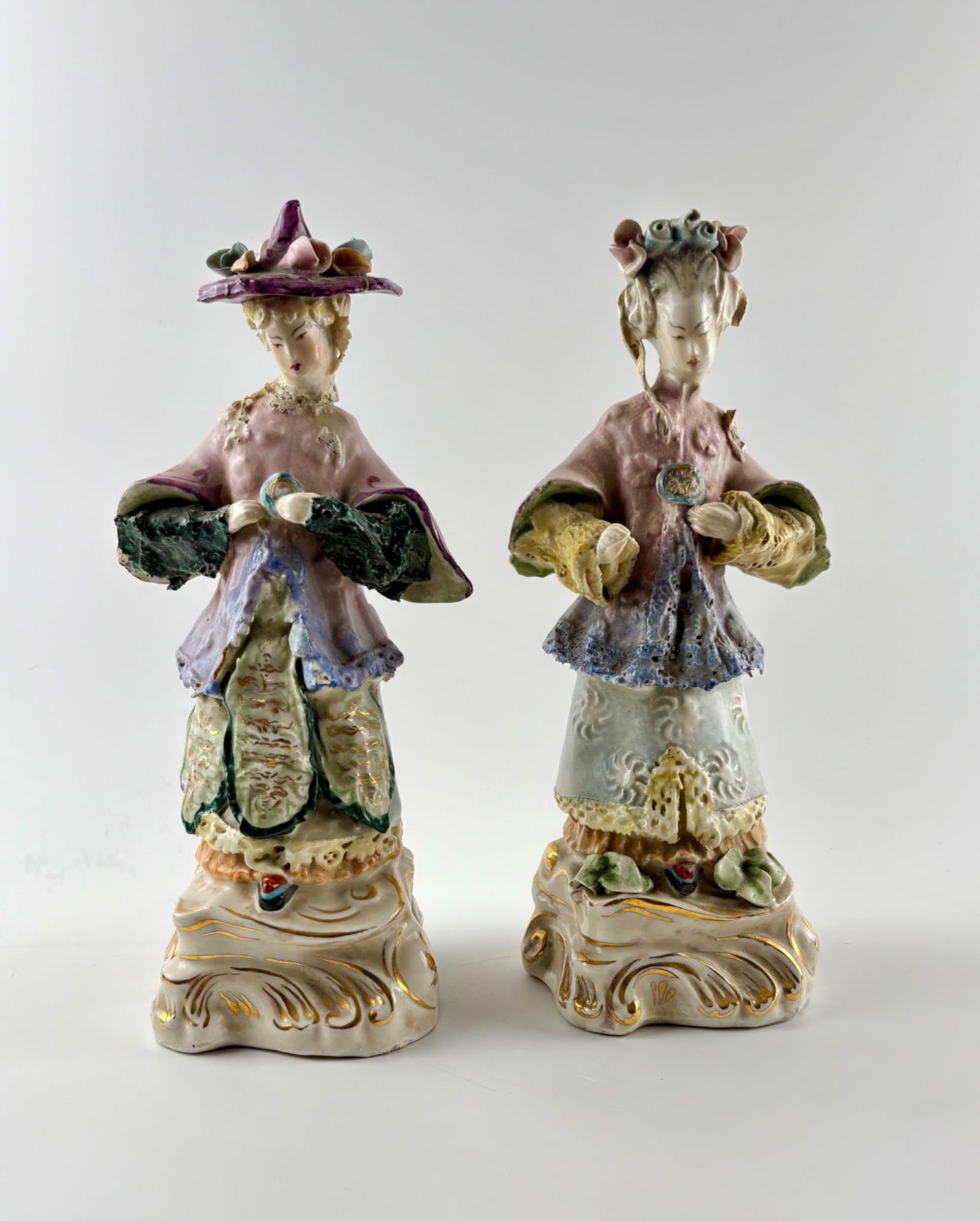Hand-Painted Ceramic Figurines with Gilded Bases (1 of 16)
