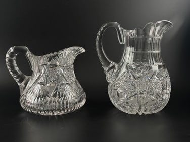 American Brilliant Cut Glass Pitchers with Intricate Patterns