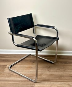 Mart Stam Cantilever Armchair with Black Leather and Chrome Frame