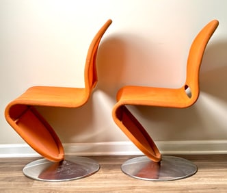 Mid-Century Modern S-Shaped Side Chairs with Chrome Bases