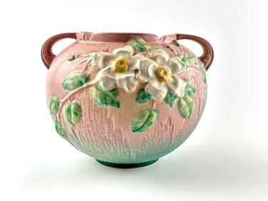 Roseville Pottery White Rose Double Handled Vase, 388 7