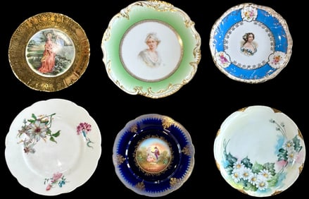 Six Porcelain Cabinet Plates, Limoges, Haviland, and More