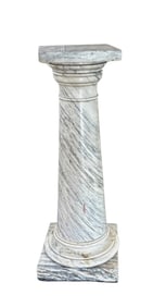 White and Gray Veined Marble Column Pedestal