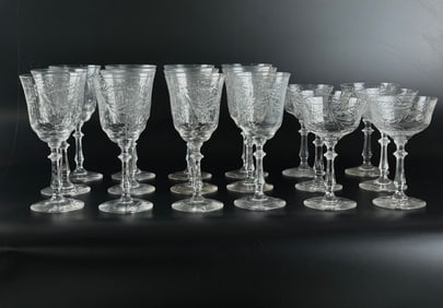 Rock Sharpe Crystal Stemware Set with Cut Floral and Leaf Design