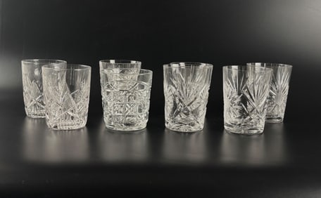 12 American Cut Crystal Tumblers in Various Patterns