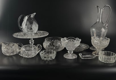 Pressed and Etched Clear Glass Tableware