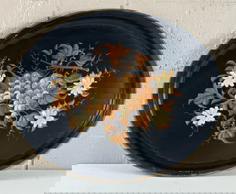 Hand Painted Toleware Tray with Floral and Grape Design