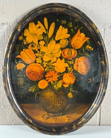 English Oval Toleware Printed and Painted? Victorian Tray