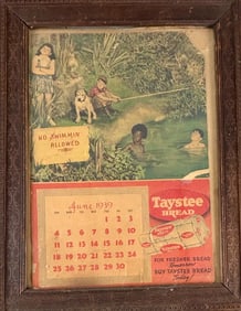 1939 Taystee Bread Calendar in Decorative Wooden Frame