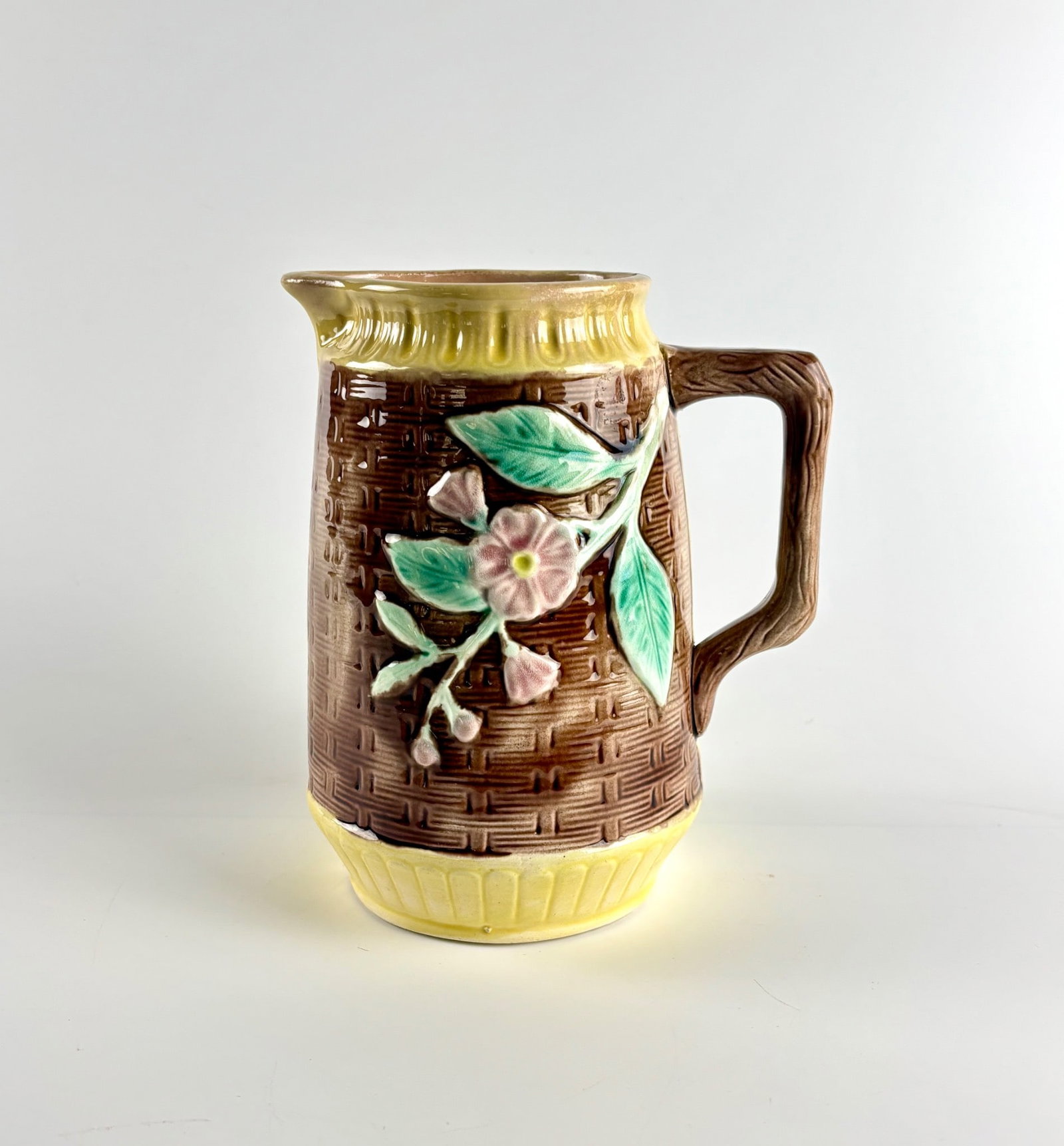Antique Majolica Ceramic Pitcher with Floral Relief (1 of 6)