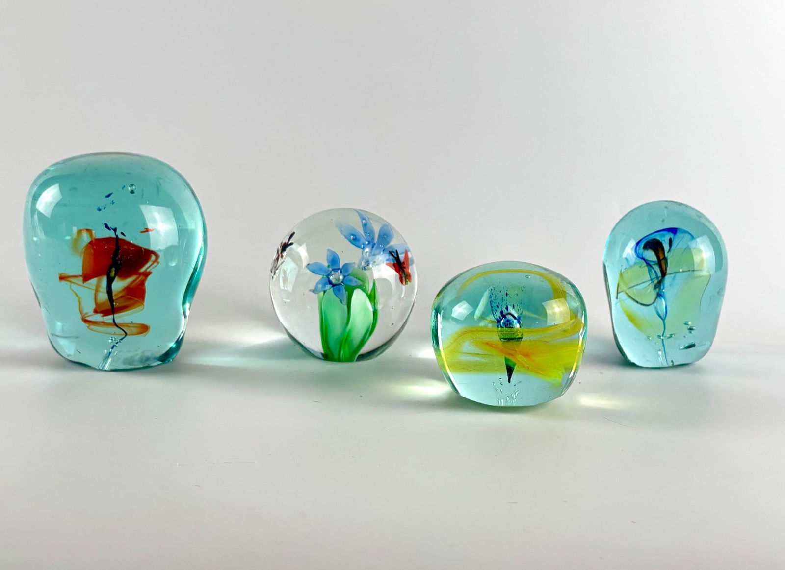 Four Art Glass Paperweights With Embedded Floral Designs (1 of 10)