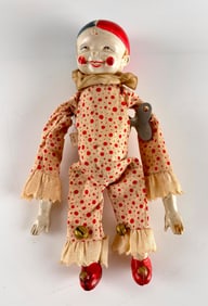 Celluloid Japanese Wind Up Clown with Polka Dot Outfit