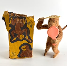 Vintage Tin Litho Wind Up Monkey Toy with Original Box