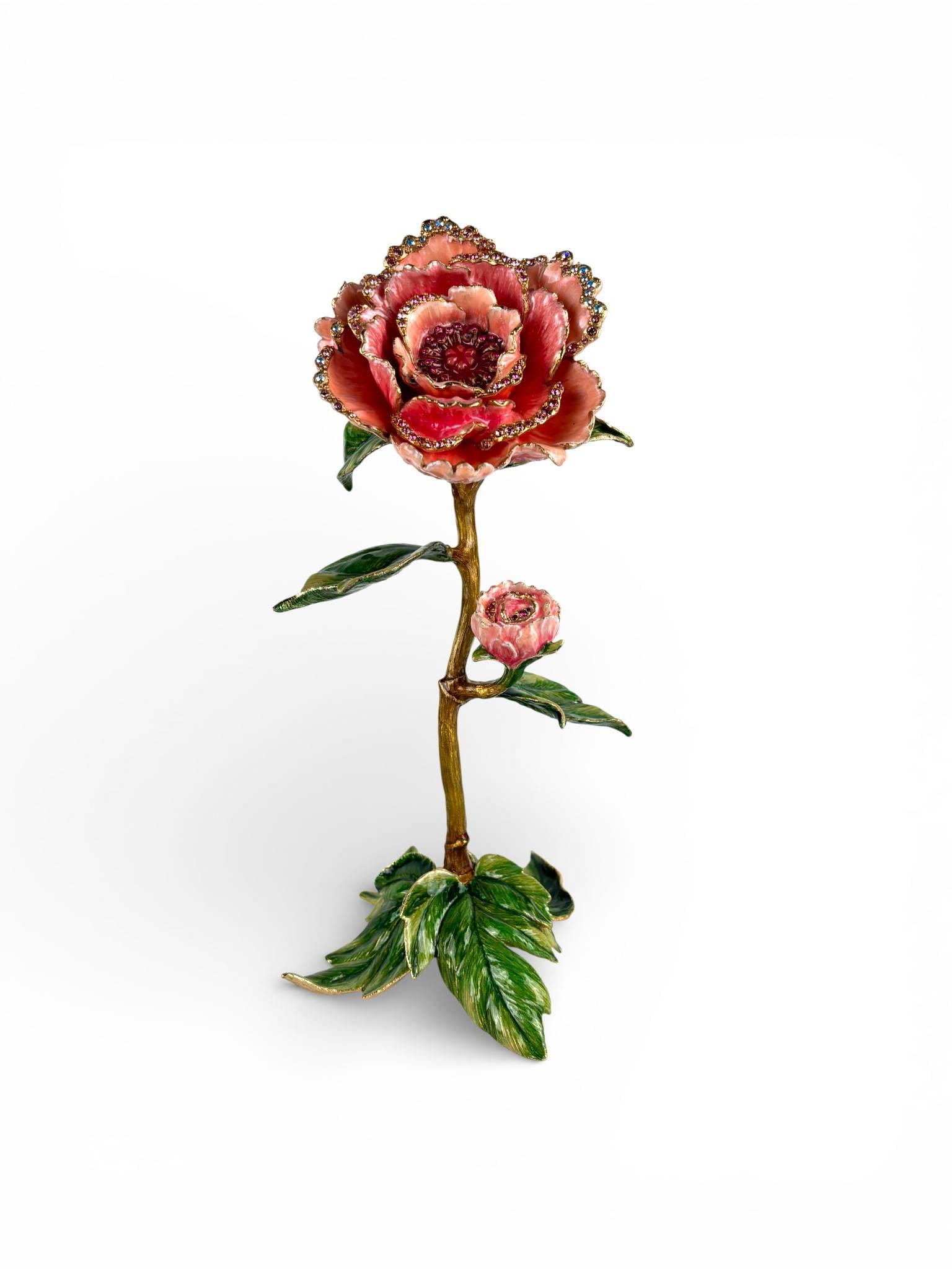 Jay Strongwater Kora Peony Enameled Crystal Sculpture in Box