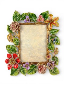 Jay Strongwater Lars Dutch Floral Enamel and Crystal Photo Frame