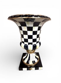 Mackenzie Childs Courtly Check Pedestal Urn Porch Planter