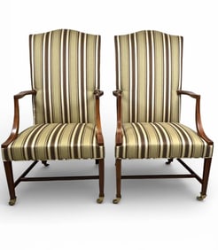 Kittinger Williamsburg Lolling Chairs with Jim Thompson Upholstery