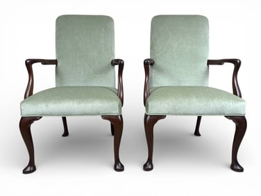 Kittinger Queen Anne Armchairs with Scalamandre Mohair Upholstery