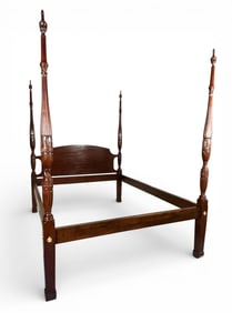 Henkel Harris Rice Carved Four Poster Bed Frame in Mahogany