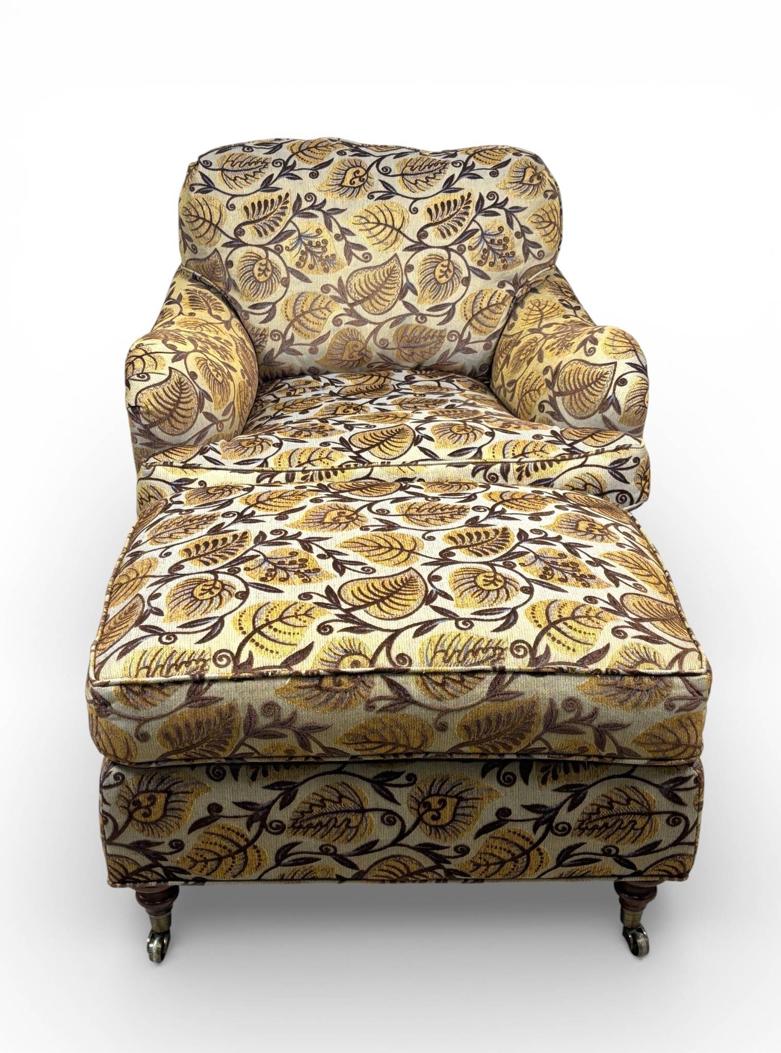 Stickley Armchair and Ottoman With Floral Upholstery (1 of 13)