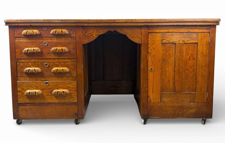 1850s Quarter Sawn Oak Postal Desk on Castors