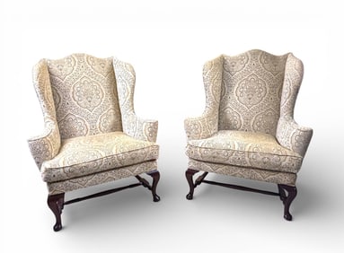 Fine Down Filled Wingback Chairs in Cravit Couture Damask Fabric