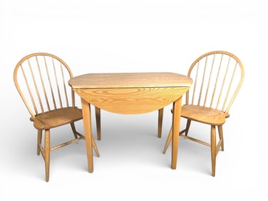 Amish Oak Dropleaf Table with Two Matching Windsor Chairs