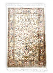 Handwoven Persian Rug with Floral Motif and Ivory Field