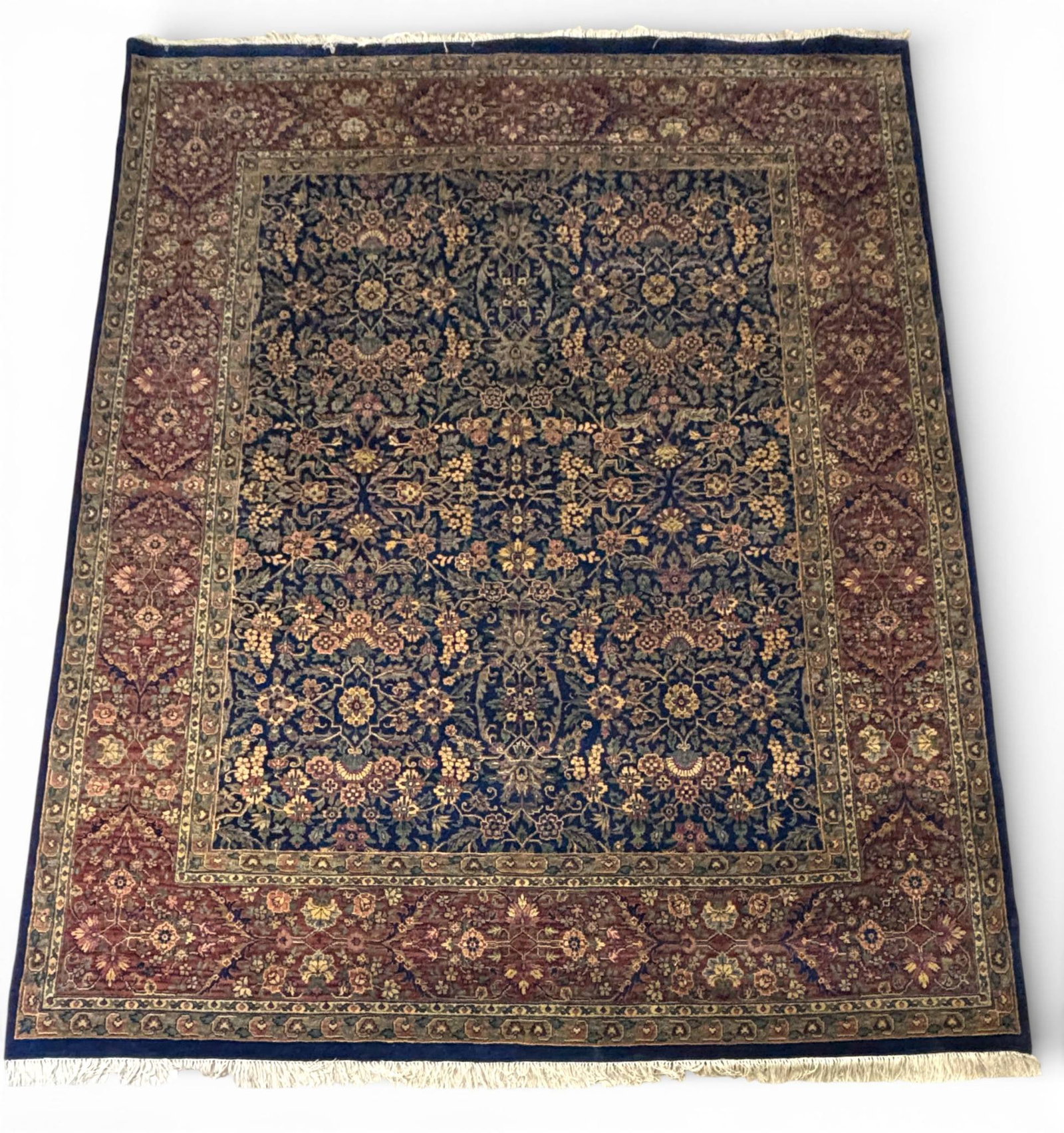 Hand Knotted Indo Persian Rug Pande Cameron 8 x 10: Hand knotted Indo Persian rug crafted with wool pile on a cotton foundation, reflecting central Iranian weaving traditions influenced by Kashan and Isfahan. Pande Cameron tag on the reverse. Features