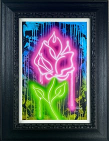 Ziggy. Neon Rose. Giclee on Canvas with Hand Embellishment