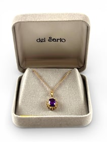 10K Gold Pendant Necklace with Amethyst and Diamond Accents