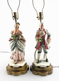 Pair of Signed Capodimonte Figural Lamps, Italy